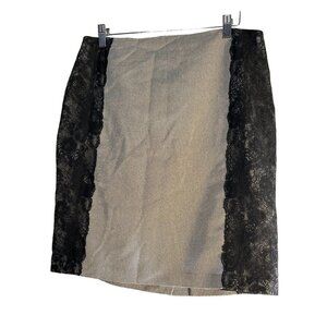 Laundry By Shelly Segal Womens Pencil Skirt Black Checked Lace Slit Zip Size 10